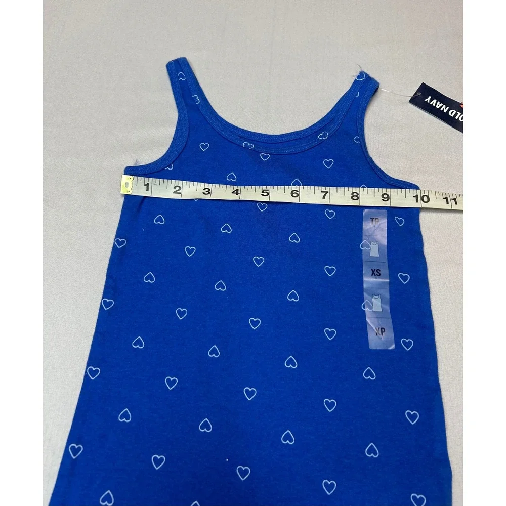 Old Navy Girls Blue Heart Print Tank Top XS 5 Super Stretch Sleeveless Shirt NWT